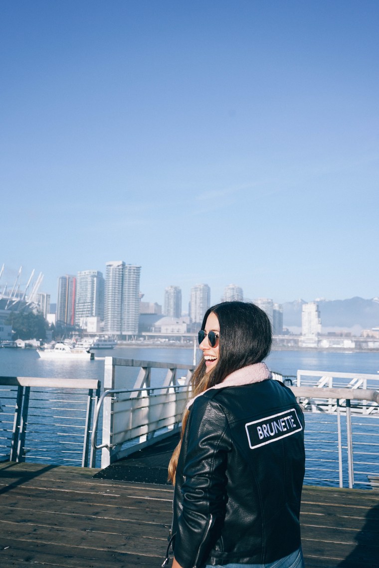 navigating a personal style crisis, how to dress for a lifestyle change, wardrobe for your thirties, brunette leather jacket